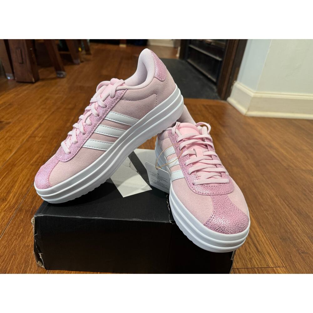 Adidas VL Court Bold J Pink/White Platform Sneakers Big Kid 5 Women ~ 6.5/7 NEW
